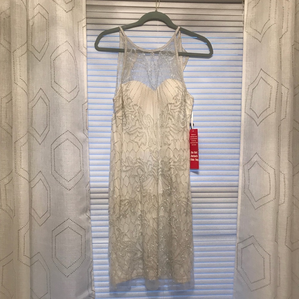 Adrianna Papell Halter Beadead Cocktail Dress